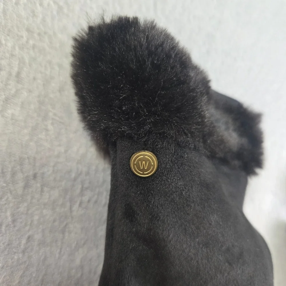 Weatherproof‎ Gloves Womens Large Black Faux Suede Faux Fur Trim Elegant Stretch